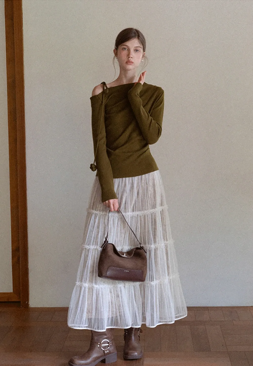 Womens Asymmetric Shoulder Long Sleeve Top