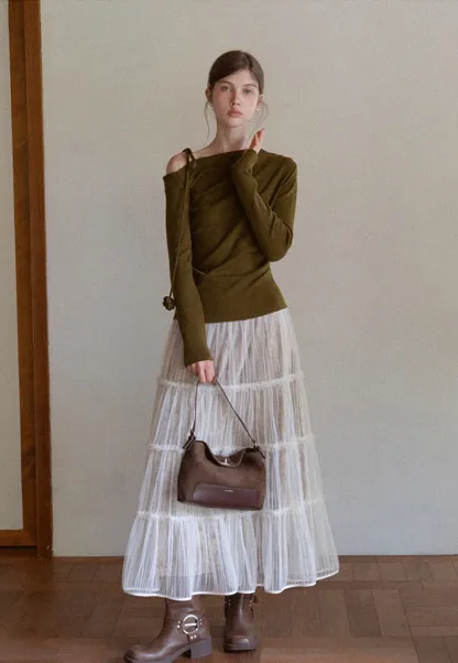 Womens Asymmetric Shoulder Long Sleeve Top