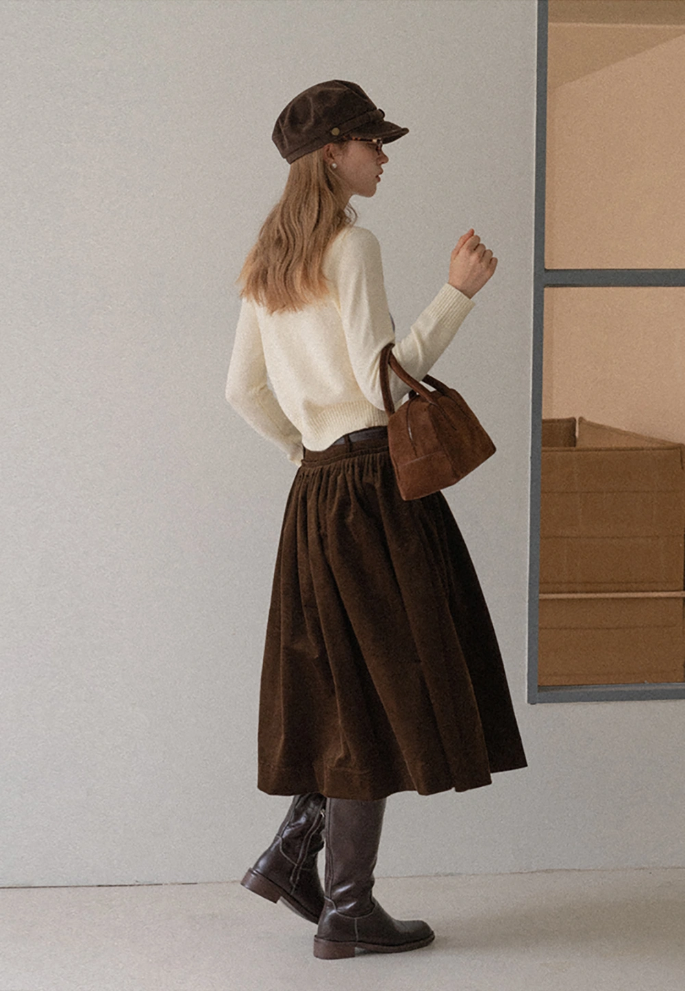 Women Argyle Knit Sweater Collared Long Sleeve Top