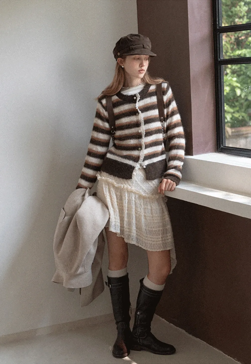Vintage Striped Knit Cardigan for Women Casual