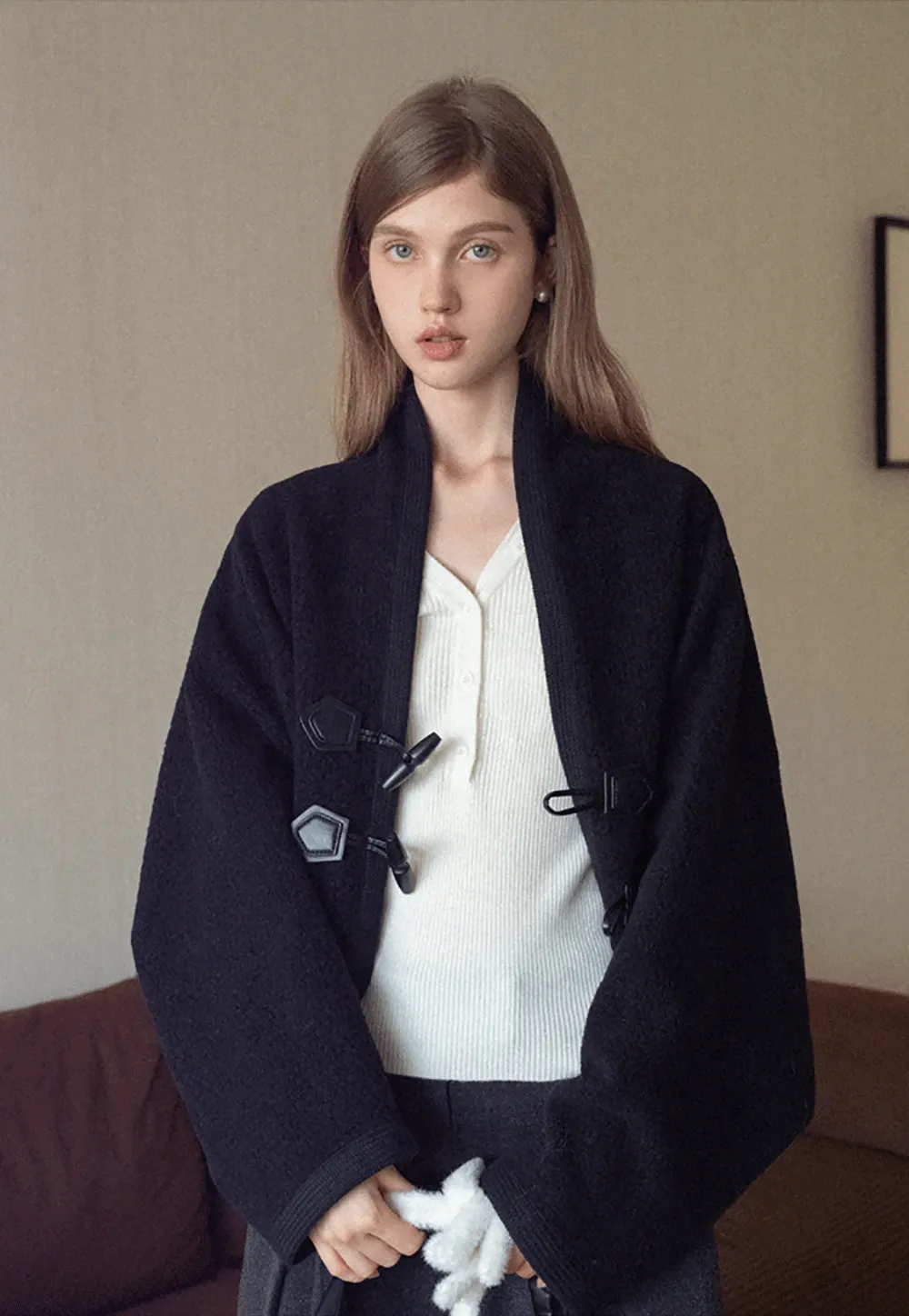 Womens Ribbed Long Sleeve V-Neck Button Top