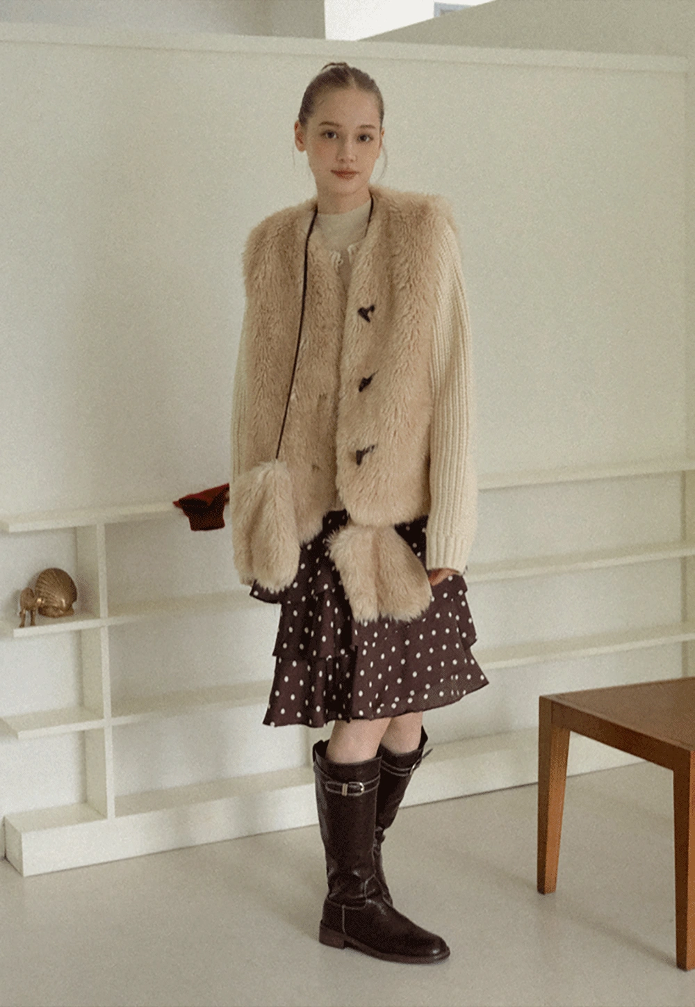 Women Brown Polka Dot Tiered Skirt