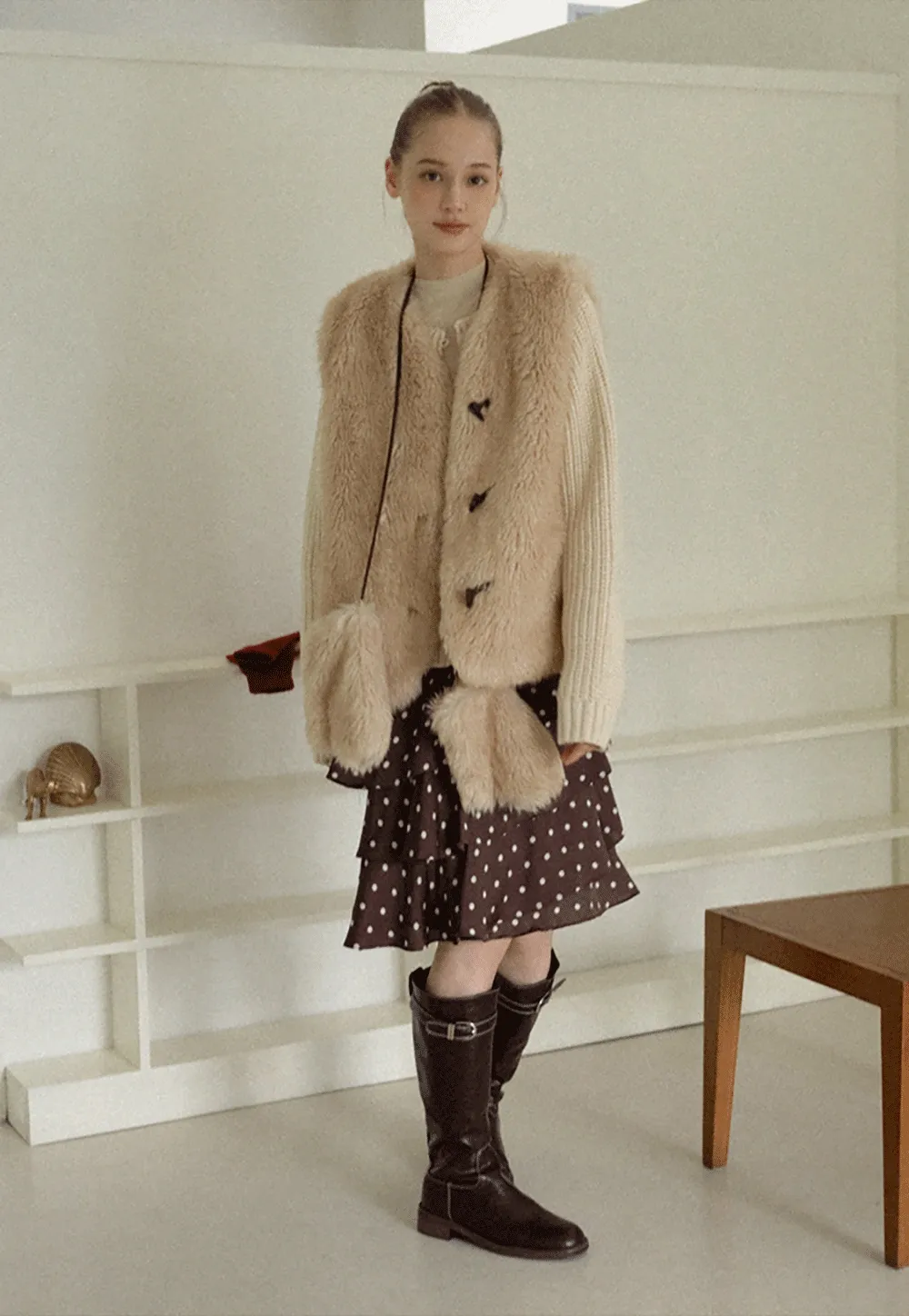 Women Brown Polka Dot Tiered Skirt