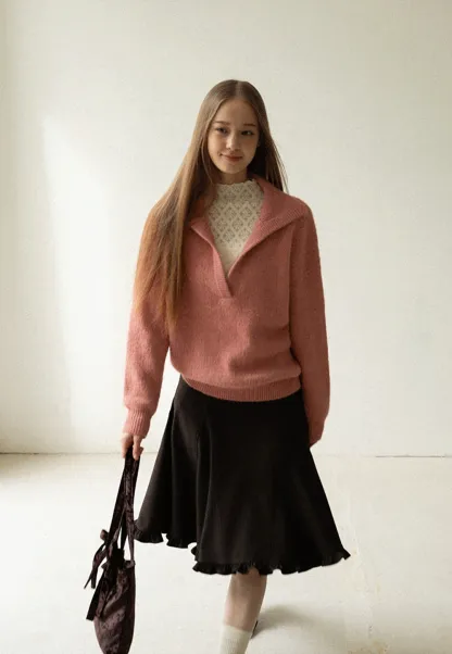 A-Line Brown Skirt with Ruffled Bottom for Women