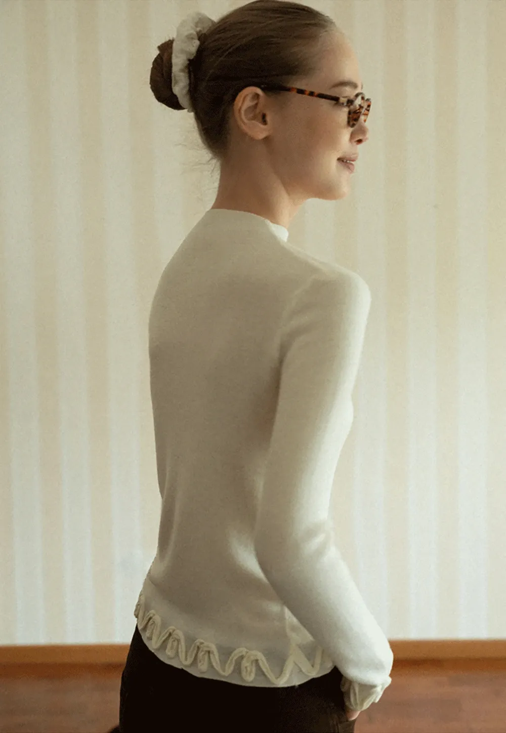 Chic Knit Sweater with Ruffle Edges