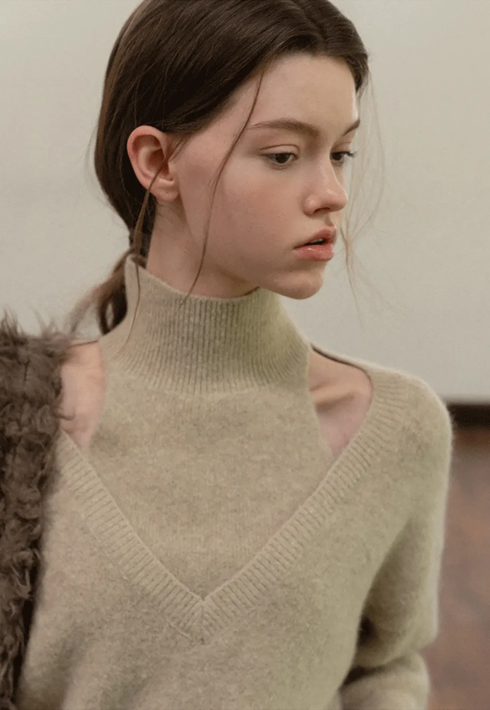 Cut-Out Layered Turtleneck Sweater