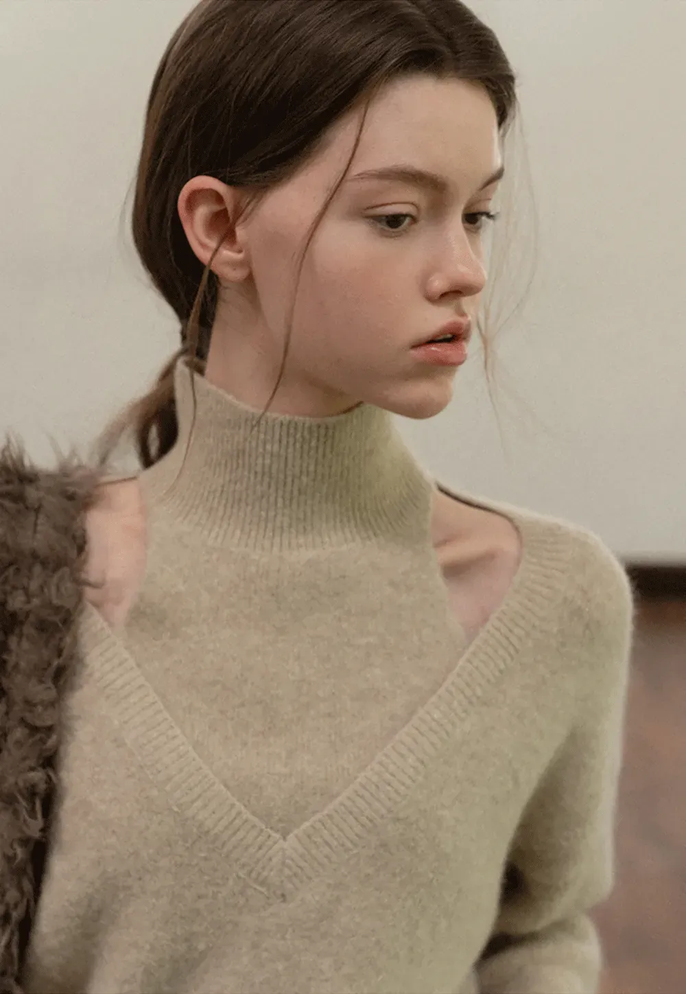 Cut-Out Layered Turtleneck Sweater