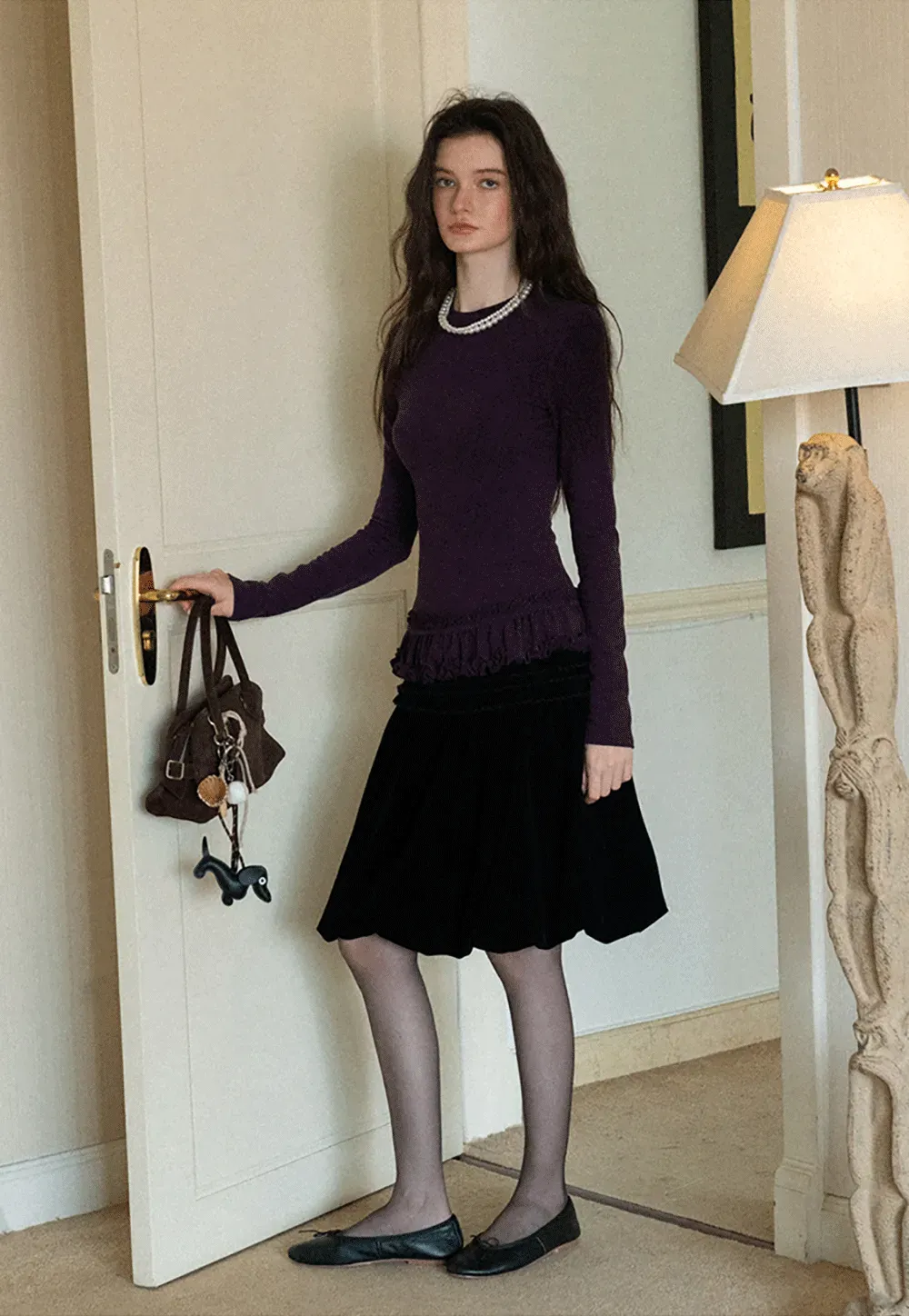 Ruffled Hem Long-Sleeve Tee