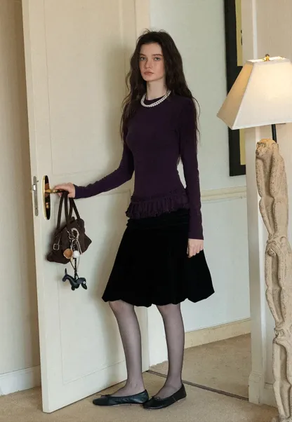 Ruffled Hem Long-Sleeve Tee