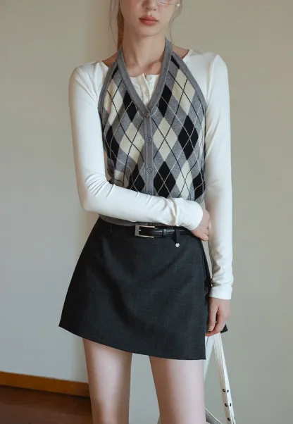 Womens Argyle Knit Button Down Cardigan Sweater