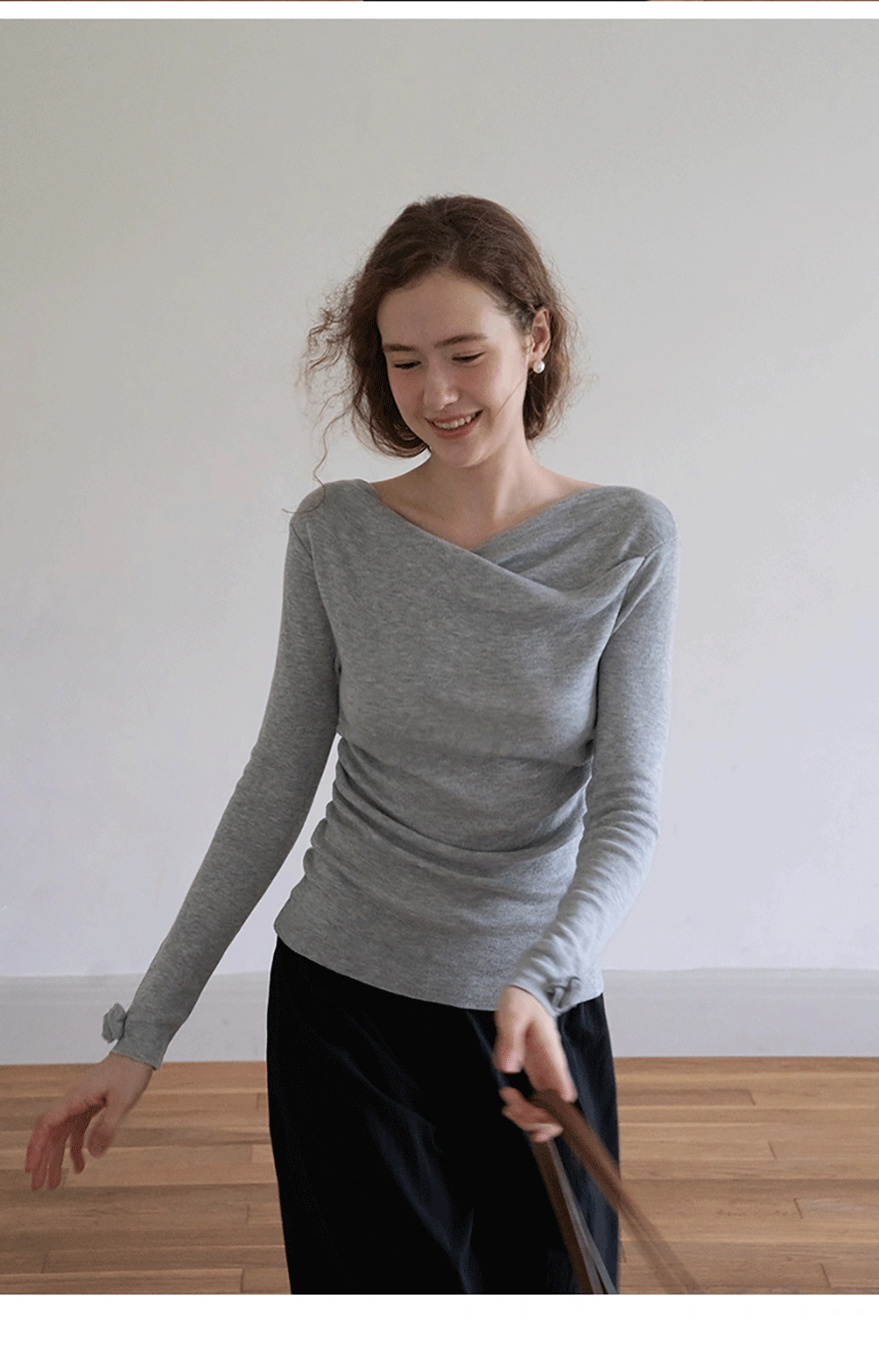 Womens Draped Cowl Neck Slim Fit Tops