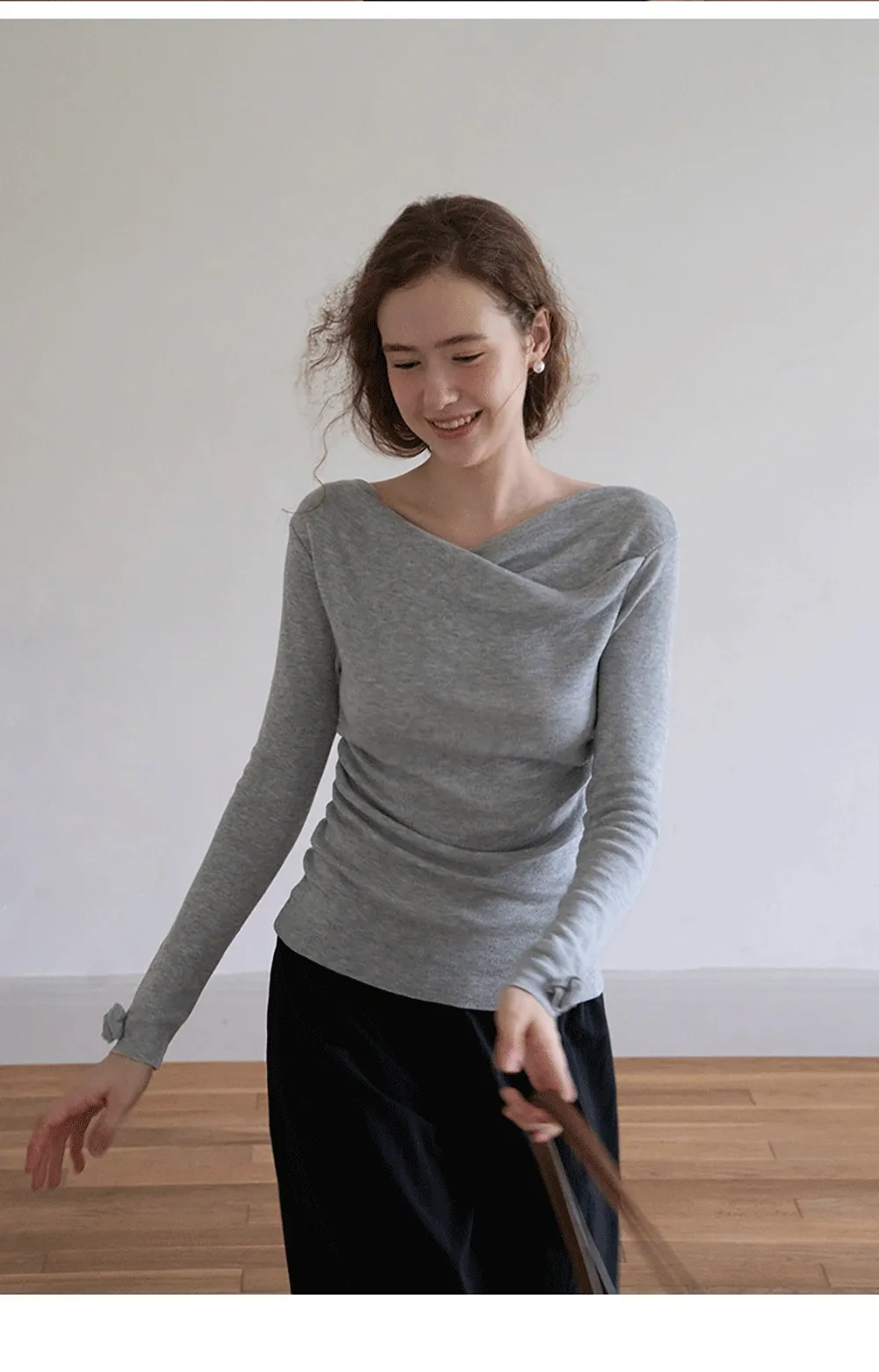 Womens Draped Cowl Neck Slim Fit Tops