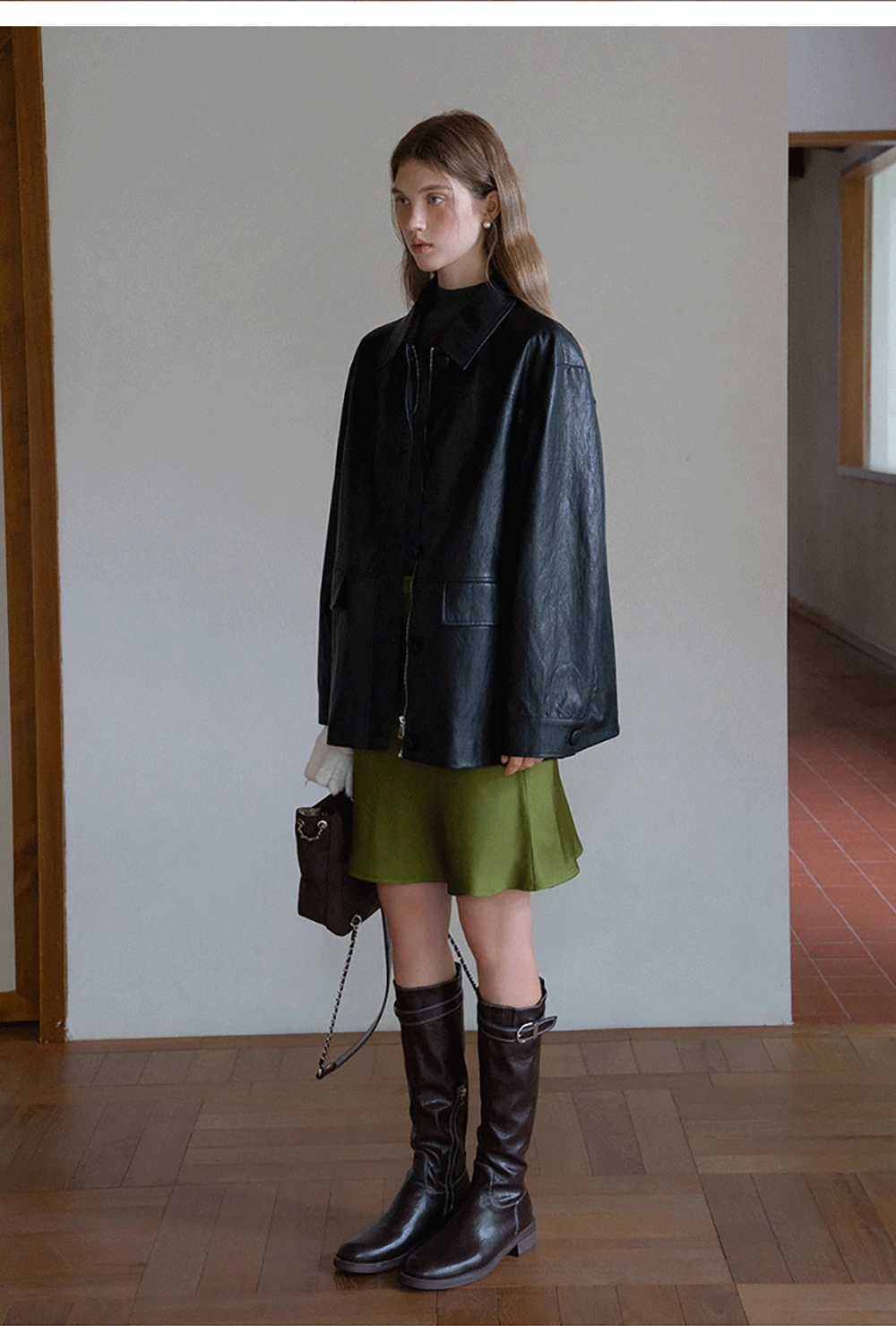 Womens Black Faux Leather Jacke