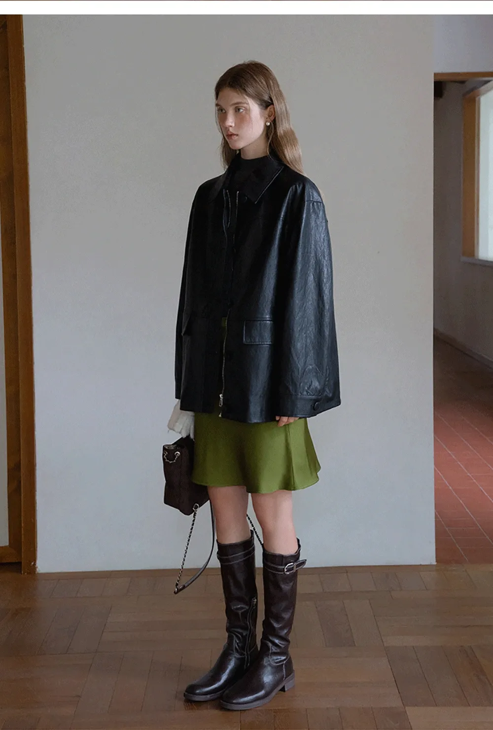 Womens Black Faux Leather Jacke