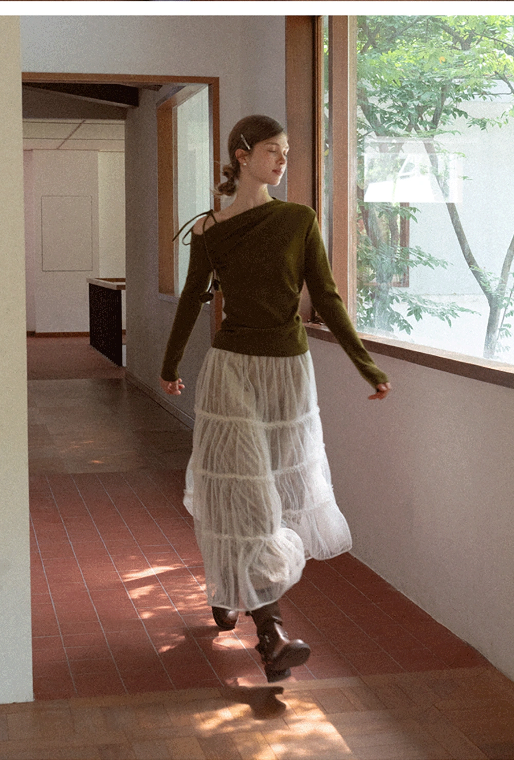 Womens Asymmetric Shoulder Long Sleeve Top