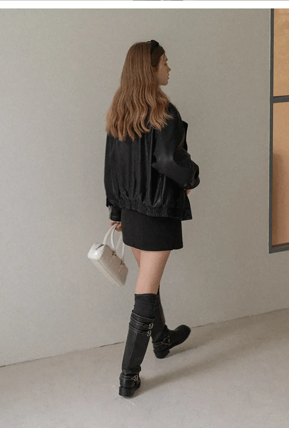 Faux Leather Jacket with Shearling Collar