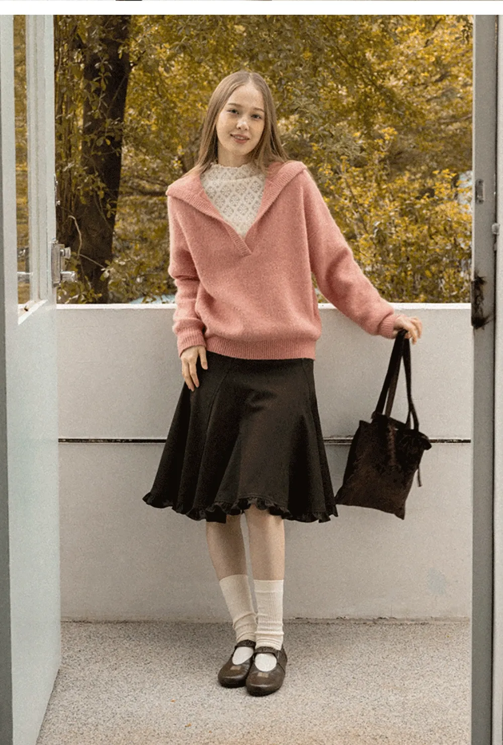 A-Line Brown Skirt with Ruffled Bottom for Women