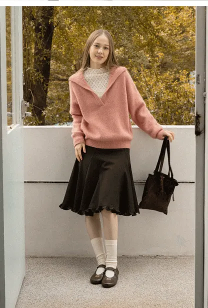 A-Line Brown Skirt with Ruffled Bottom for Women