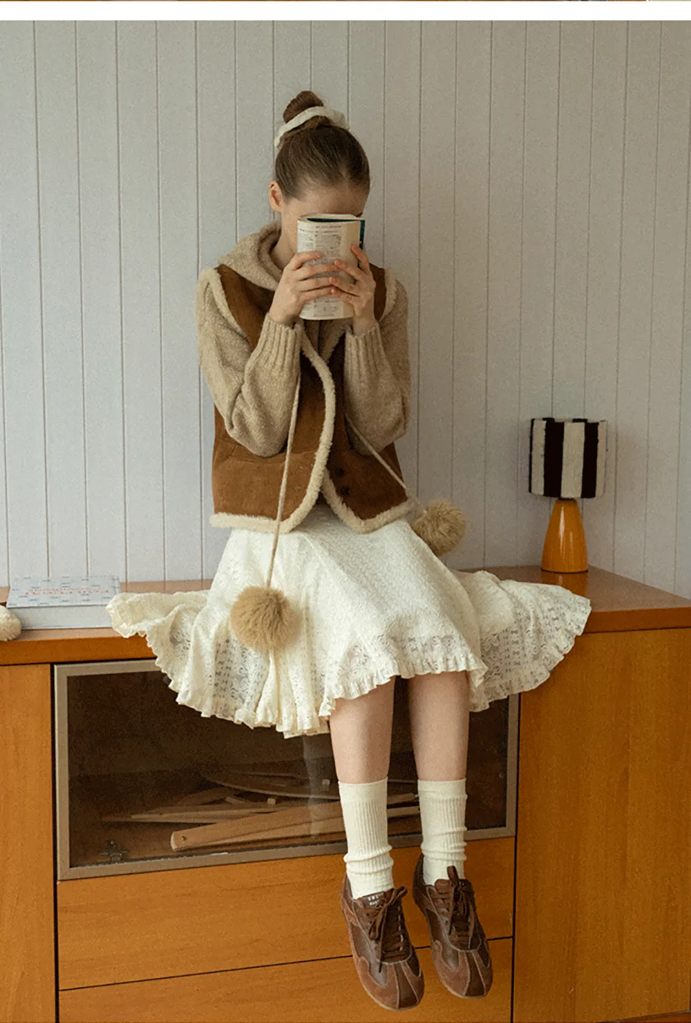 Pom-Pom Hooded Knit Sweater