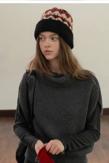 Japanese Vintage Jacquard Wool Blend Beret