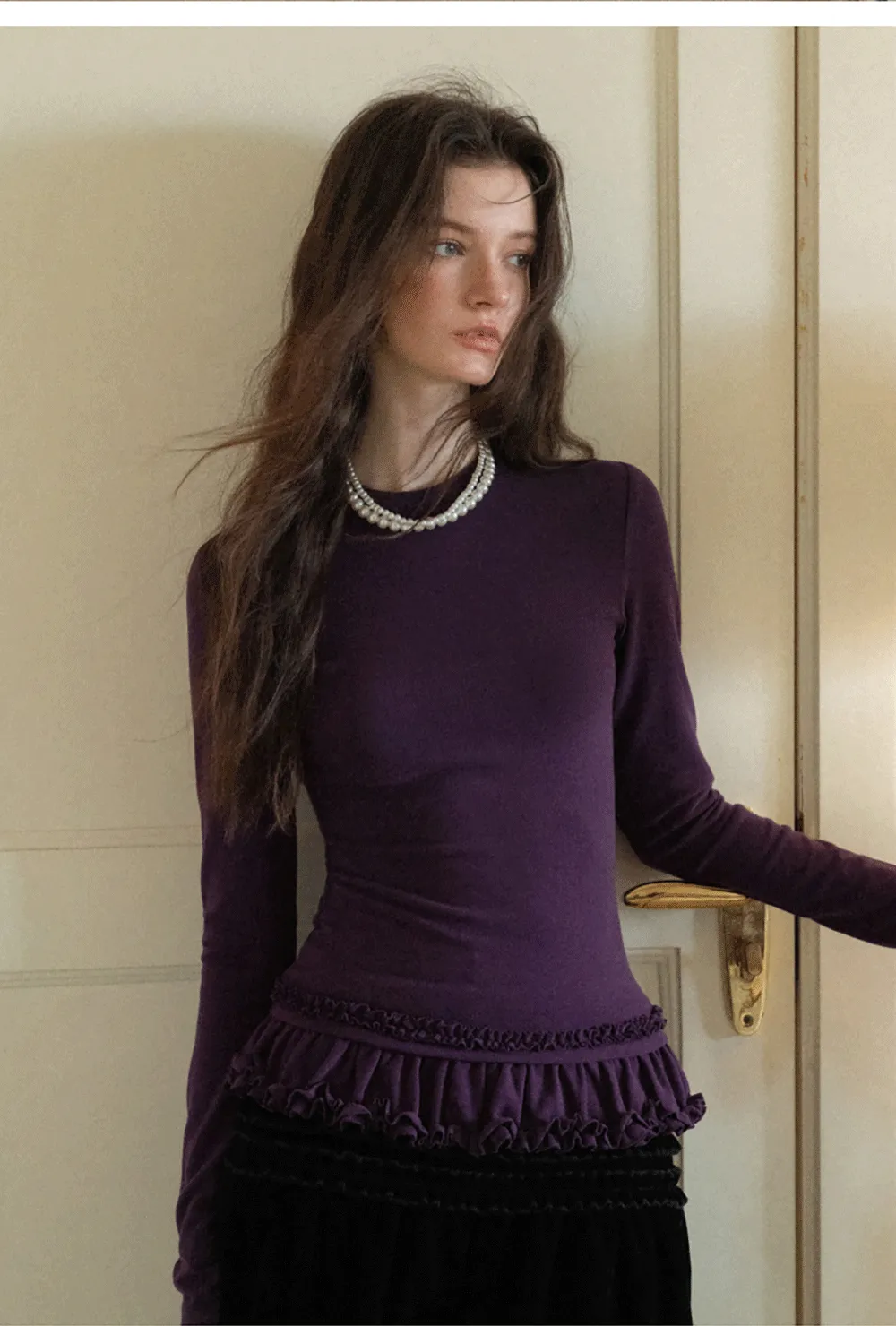 Ruffled Hem Long-Sleeve Tee