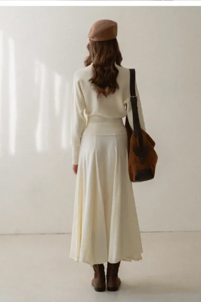 Elegant Knit Top & Flared Skirt Set