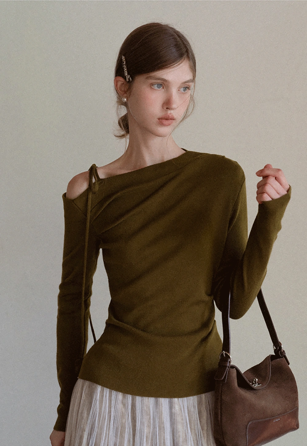 Womens Asymmetric Shoulder Long Sleeve Top