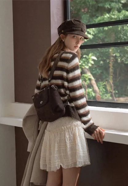 Vintage Striped Knit Cardigan for Women Casual