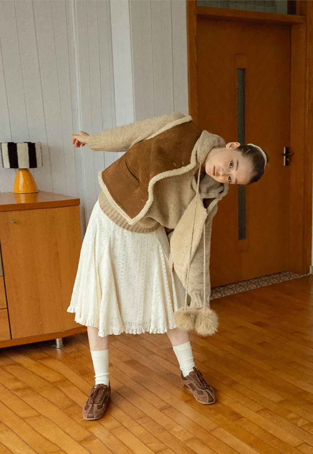 Pom-Pom Hooded Knit Sweater