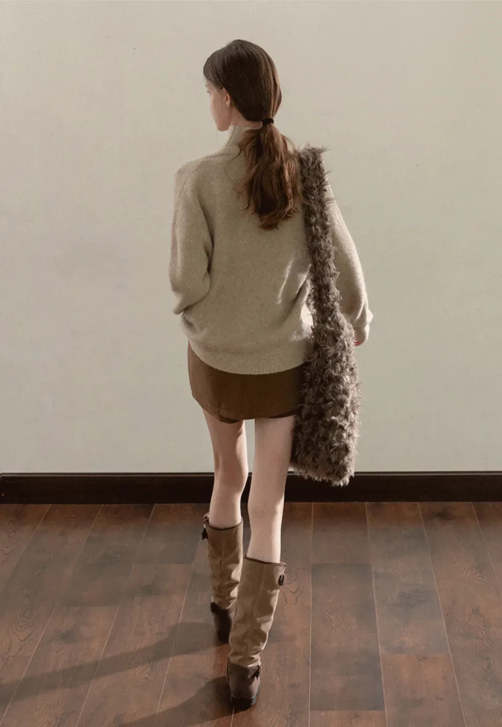 Cut-Out Layered Turtleneck Sweater