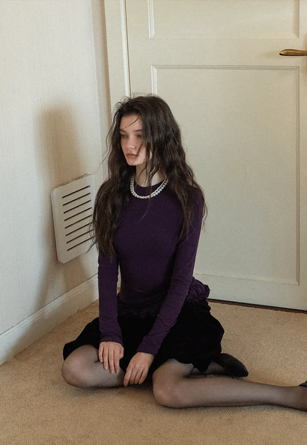 Ruffled Hem Long-Sleeve Tee