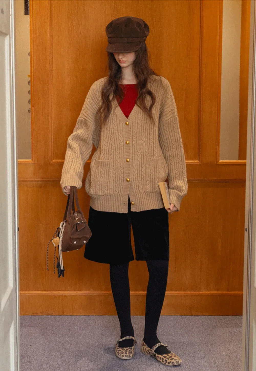 Women Stylish Corduroy Brown Shorts with Button Detail