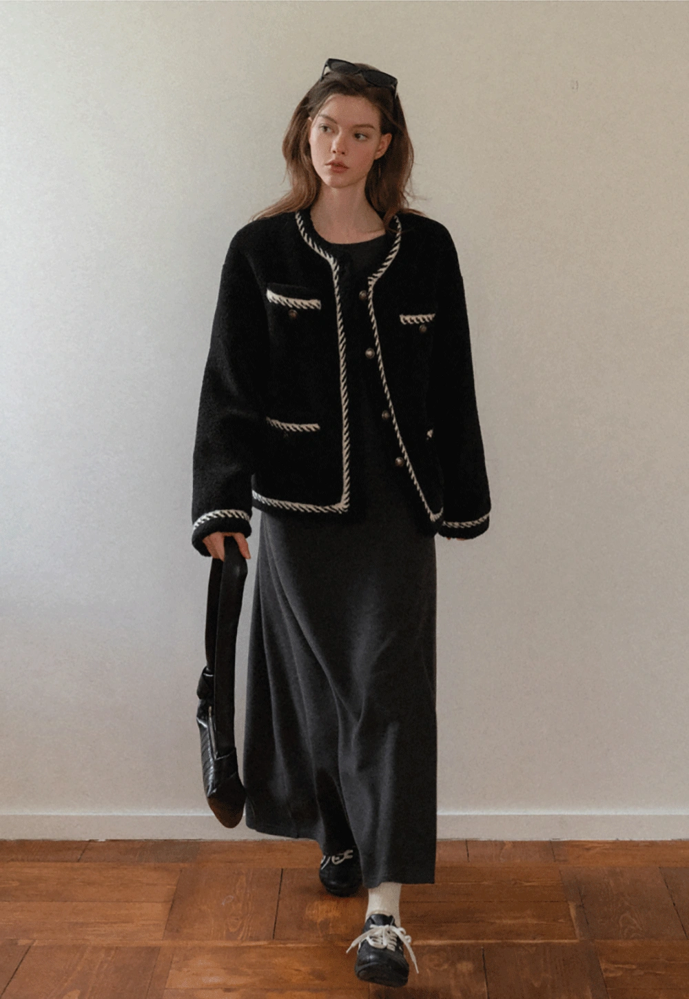 Women Long Sleeve Maxi Dress in Dark Gray