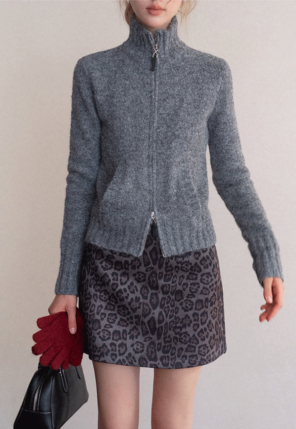 Women’s High Neck Zip Up Knit Cardigan