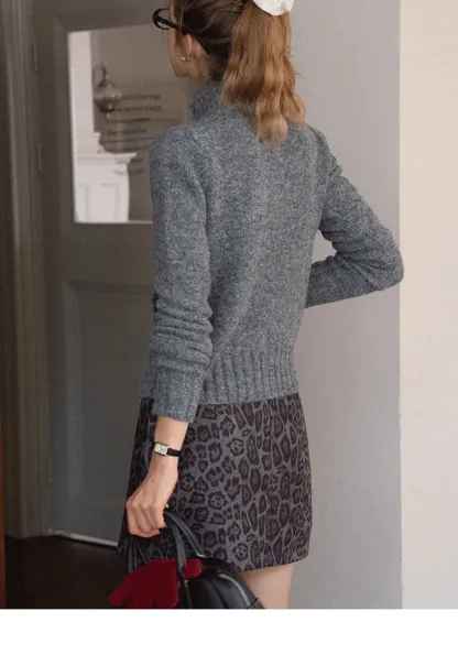 Women’s High Neck Zip Up Knit Cardigan