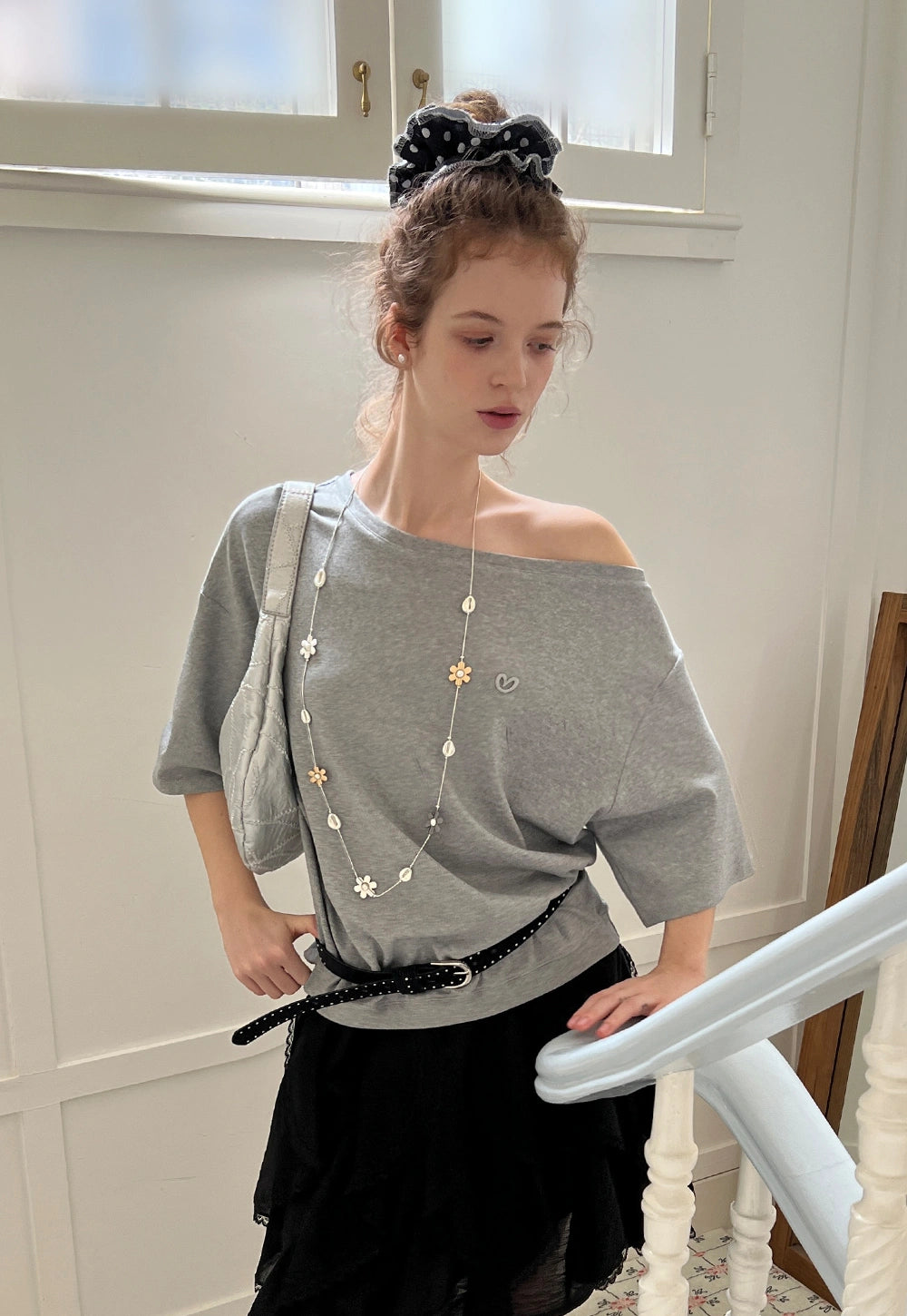 Off-Shoulder Tee with Heart Detail