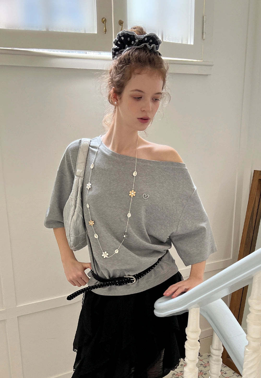 Off-Shoulder Tee with Heart Detail