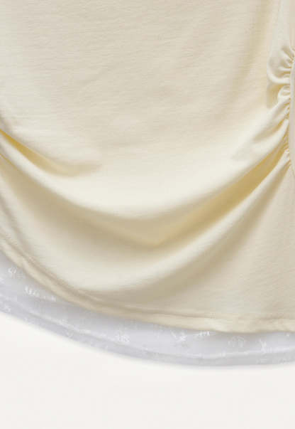 Asymmetrical Off-Shoulder Tee with Lace Hem