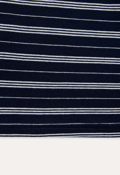 Striped Off-Shoulder Contrast Collar Tee