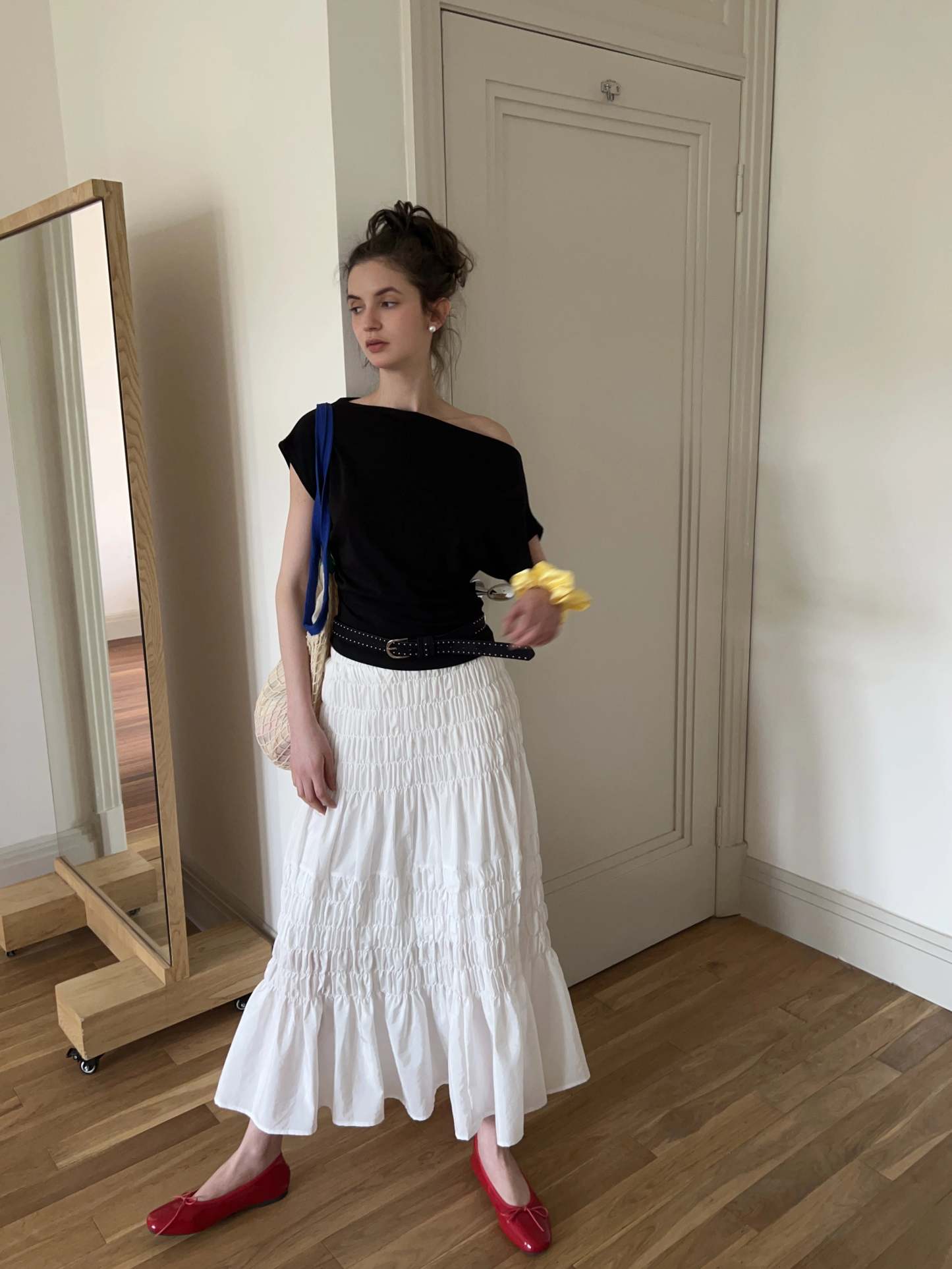 Shirred A-Line Skirt