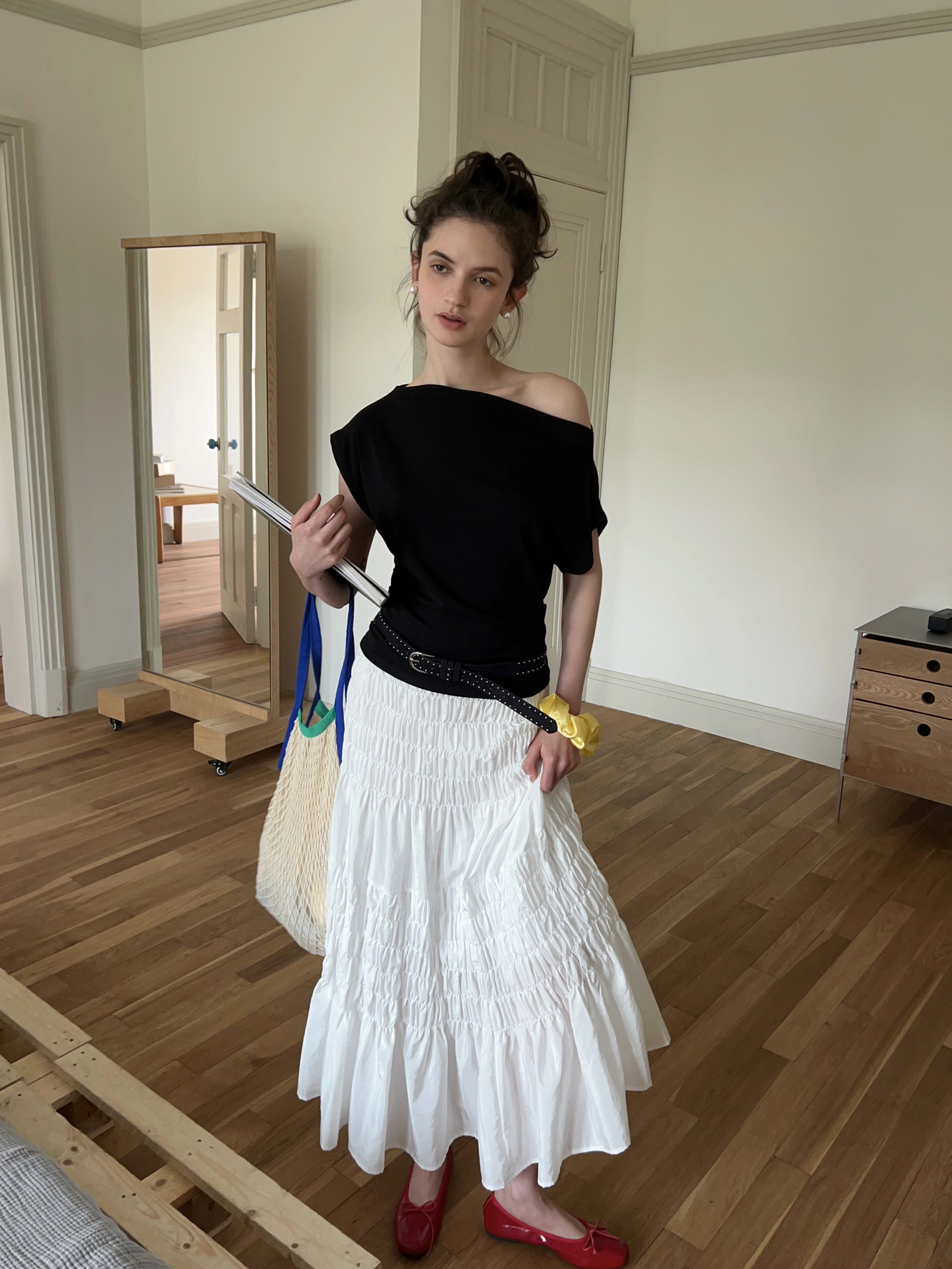 Shirred A-Line Skirt