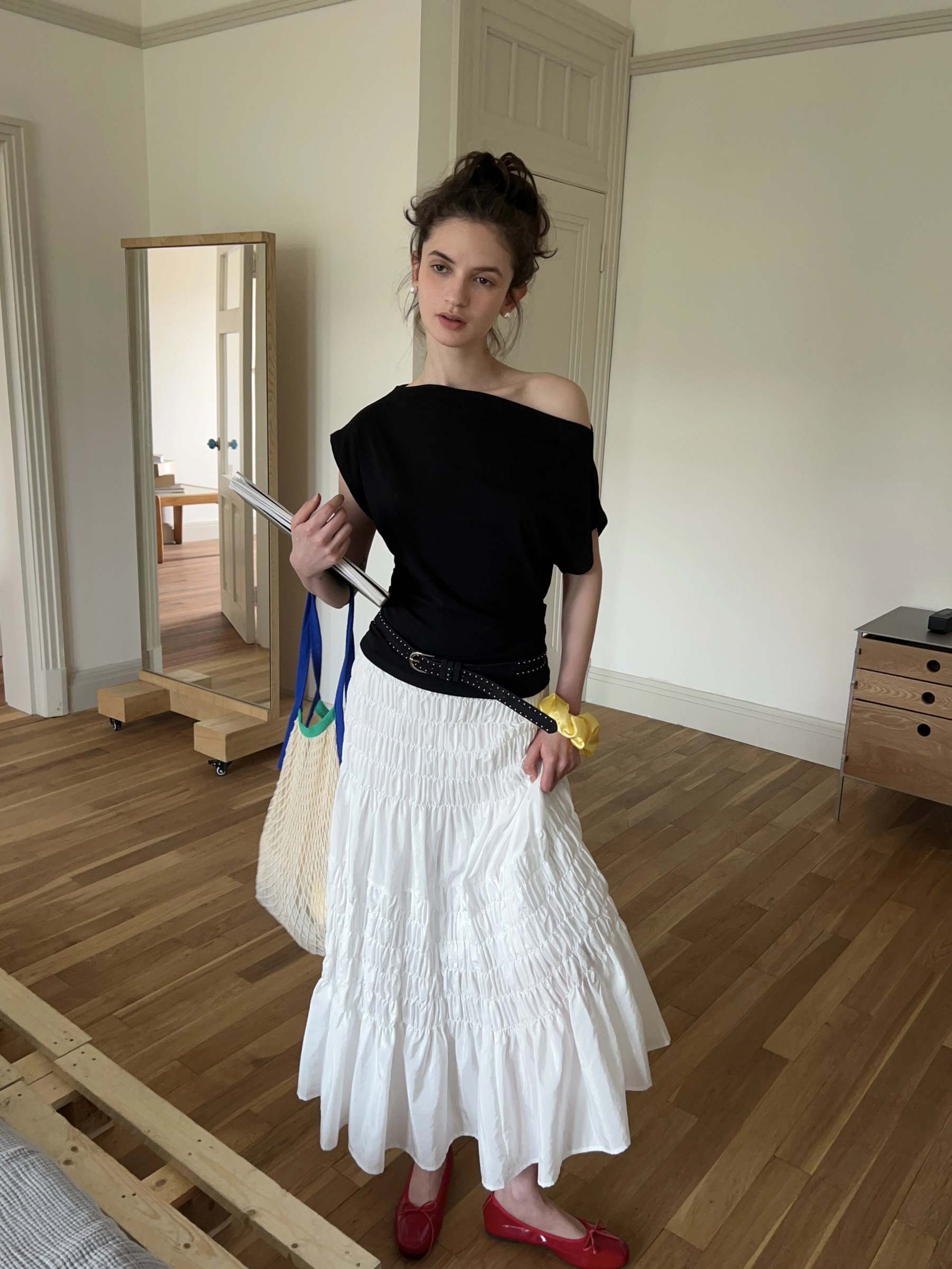 Shirred A-Line Skirt