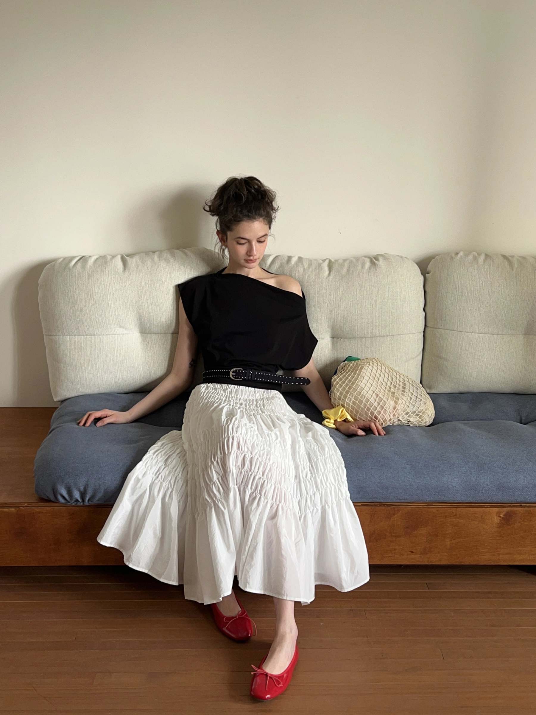 Shirred A-Line Skirt