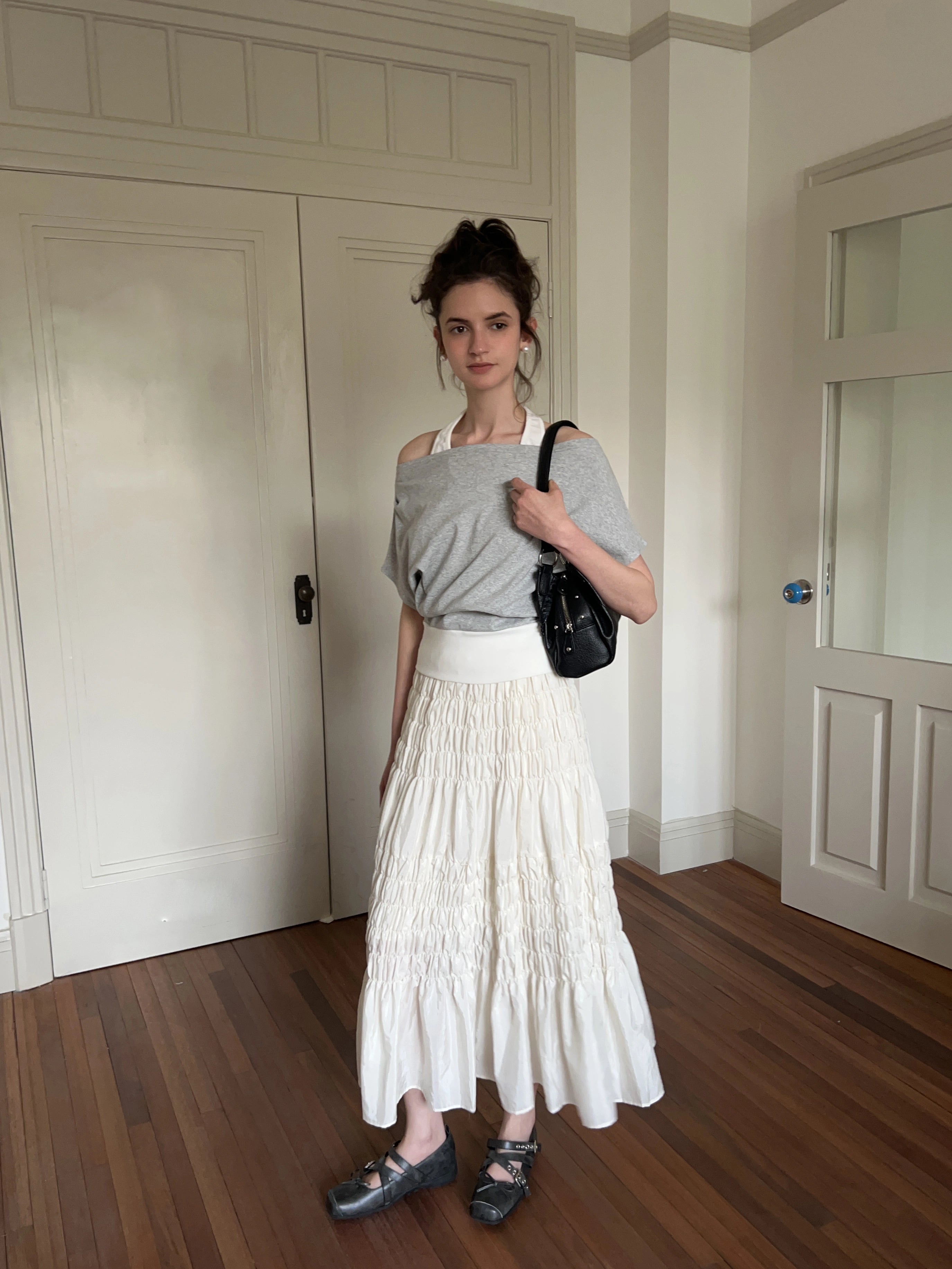Shirred A-Line Skirt