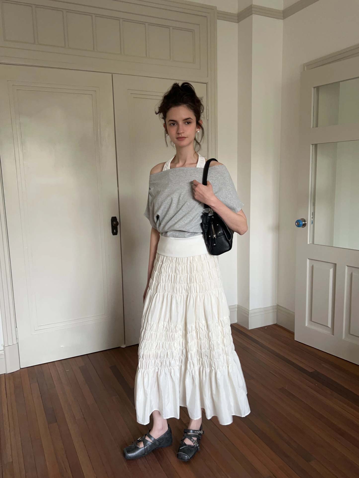 Shirred A-Line Skirt