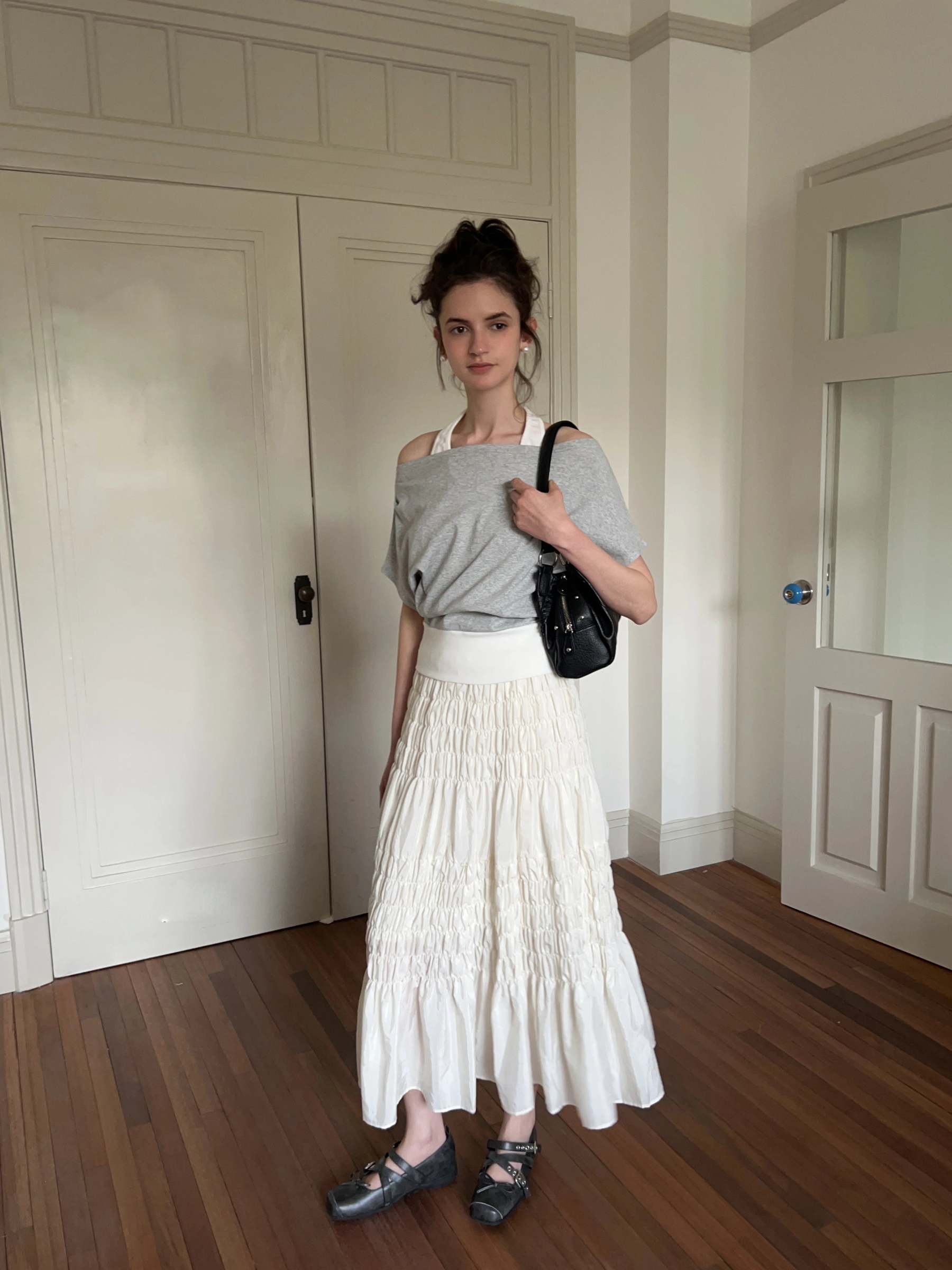 Shirred A-Line Skirt