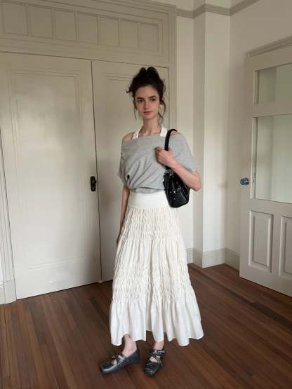 Shirred A-Line Skirt