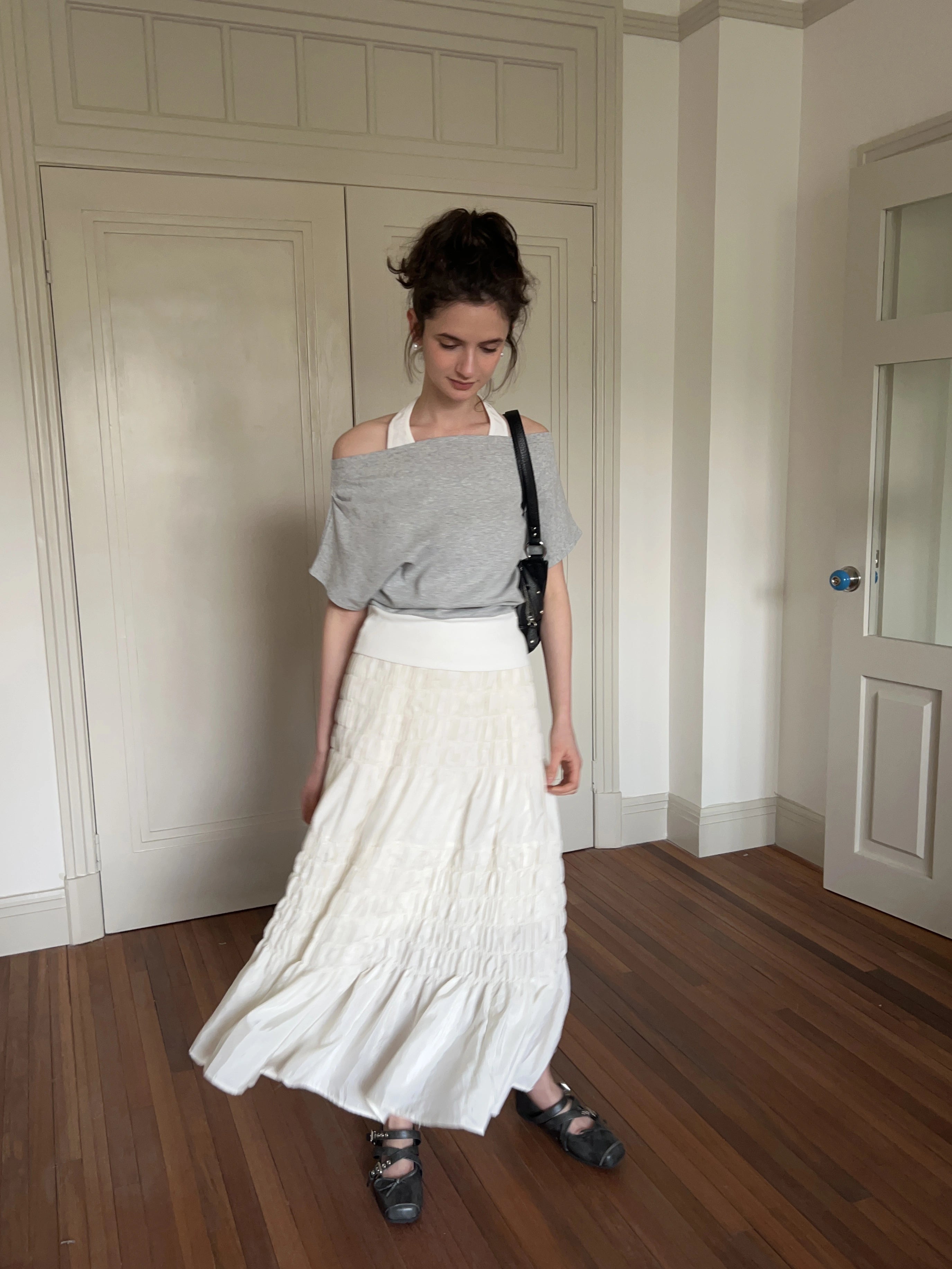 Shirred A-Line Skirt