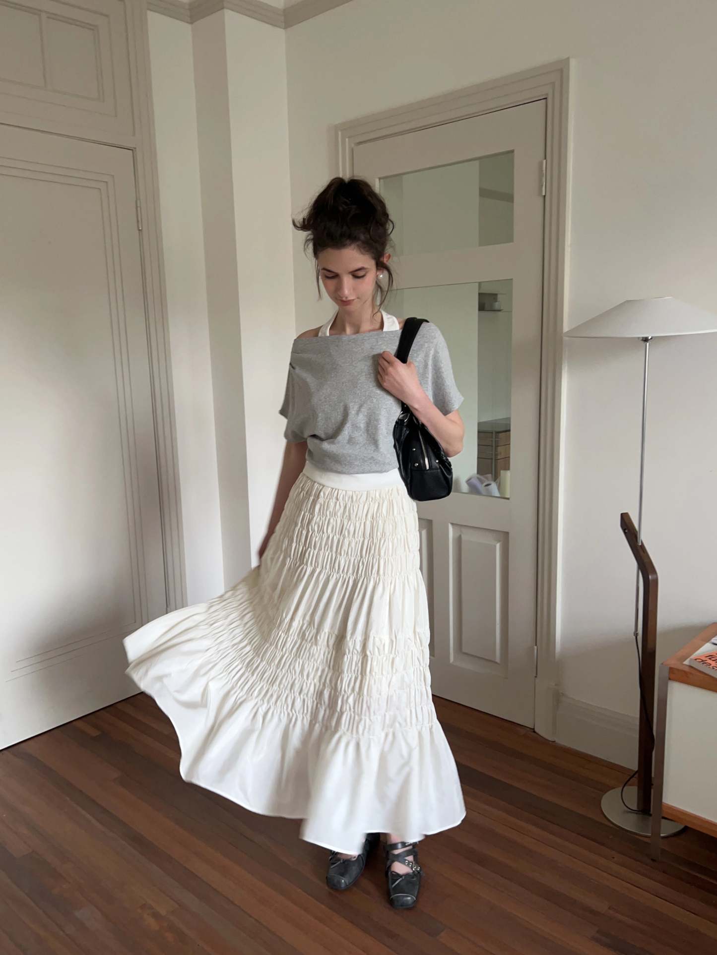 Shirred A-Line Skirt
