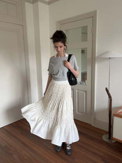 Shirred A-Line Skirt